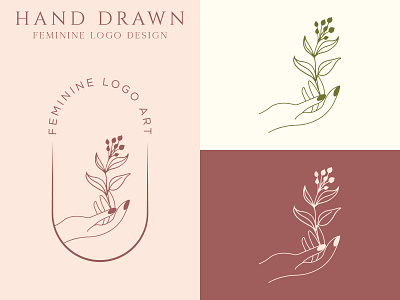 Botanical floral element hand drawn feminine logo design