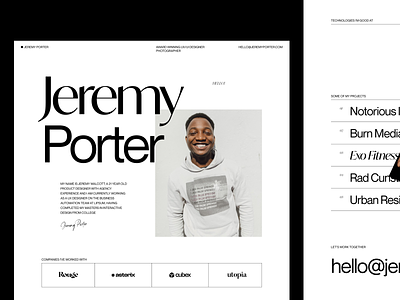 Jeremy Porter agency black and white clean design designer details digital folio layout minimalist modern portfolio studio type typo typography ui ux
