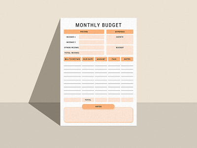 Monthly Budget note