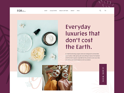 For her Website Design Exploration beauty clean ui cosmetics ecommerce fashion homepage landing page makeup natural organic product shopping skin skincare web web design website wellness woman women