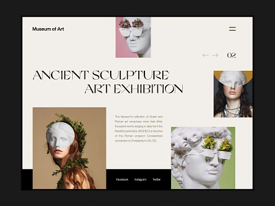 Museum Of Art Landing Page ancient app art concept design exhibition fashion interaction landing page minimal museum roman sculpture statue typography ui ux web web deisgn website