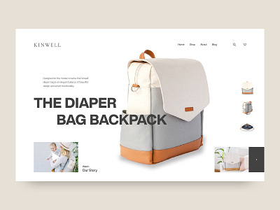 Kinwell Homepage web Design baby bag bagpack cart design diaper ecommerce fashion homepage landing page leather bag minimal mom motherhood product page shop store vegan web website