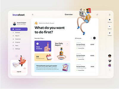 Invosheet - Invoicing and Payroll Dashboard UI admin panel agency analysis clean dashboard design finance fintech homepage invoice landing page minimal payroll portfolio remote saas ui ux web website