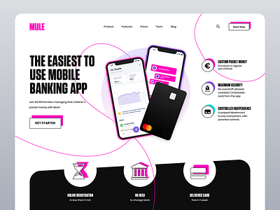 Mule Banking App Landing Page app b2b landing page banking app clean defi design finance finance website fintech homepage landing page modern neobank payment saas saas landing page ui wallet web website