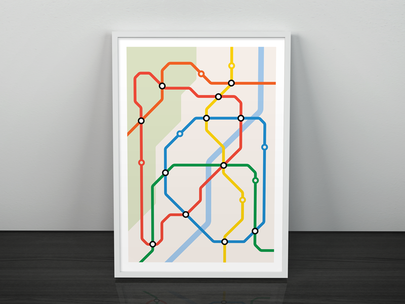 Metro Map poster clean metro map mockup illustrator print concept design flat illustration vector
