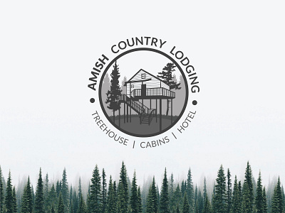 Brand Design - Amish Country Lodging art brand name creation branding design flat iconic logo minimalist treehouse vector vintage design