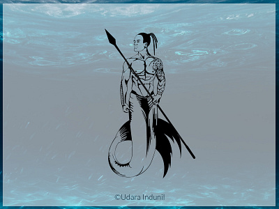 Merman Illustration 2d art concept design iconic illustration line artwork merman minimalist polynesian sea tattoo art vector