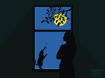 Waiting... art cat concept design flat girl by the window illustration minimalist udara jayasanka udarts vector waiting