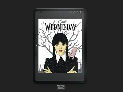 WEDNESDAY ADDAMS - iPad Drawing addams art dubai art fan art flat illustration ipad ipad drawing my art netflix procreate udara jayasanka udarts dubai vector wednesday wednesday addams wednesday fan art