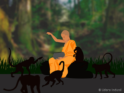 F R I E N D S animal art illustration love monk monkey nature srilankan style temple
