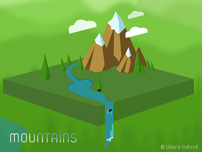 Mountains 3d art design illustration isometric minimalist mountains vectorart waterfall