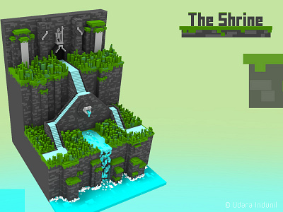 The Shrine - Voxel Art ancient art concept design magicavoxel river shrine statue voxelart