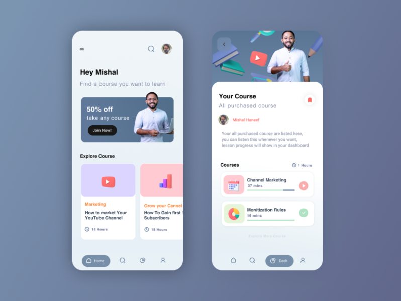 ONLINE COURSE APP UI DESIGN by Mishal Haneef on Dribbble