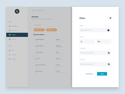 Filtering panel analytics application chargebacks dashboard date picker design filtering filters graphic design inputs money panel payments pills rawer reverse shadows transactions ui uiux