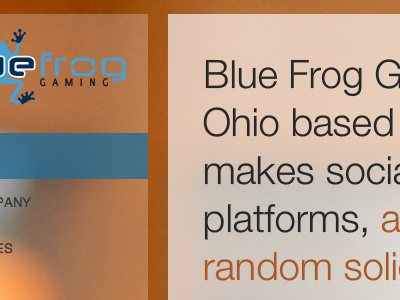 Blue Frog refresh css3 facebook gaming helvetica redesign rgba social transparency