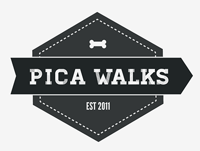 Pica Walks logo bone dogs logo retro