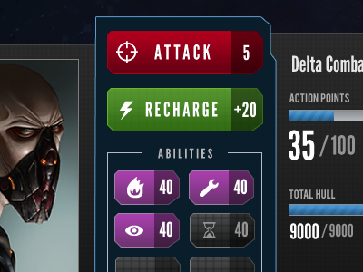 combat control UI attack buttons game sci fi space space vampire ui