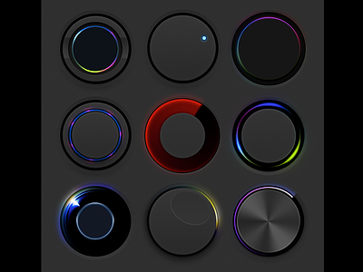 9 Glowing UI elements – Free button circles glow indicator knob ui wheel