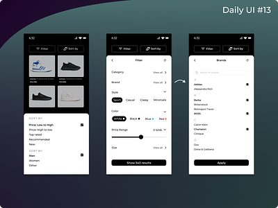 Daily UI #13. Filters dailyui design filters graphic design mobile mobile app shoes ui