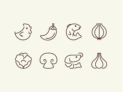 Ingredient Icons chicken fish food icon ingredients line packaging seafood spice vegetables