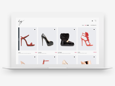 Giuseppe Zanotti - Product List brand eccomerce fashion giuseppe zanotti laxury luxurious product page shoes ui ux web design