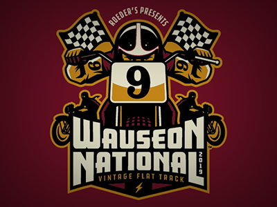 wauseon national apparel checkered flag flat track logo motorcycle poster retro t shirt vector vintage