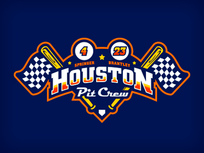 houston pit crew baseball bat car checkered flag houston illustration logo plate racing retro