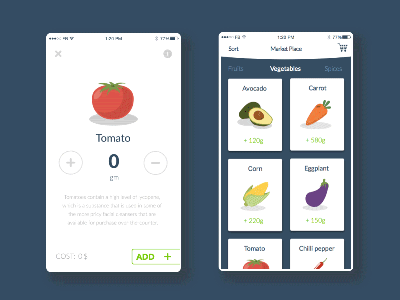 Veggies Shopping List | IOS App ( Concept ) after effects fruits gif ios ixd shopping ui ui animation ux vegetables