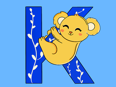Type k art blue character character design cute design dribbble illustration koala shot typography yellow