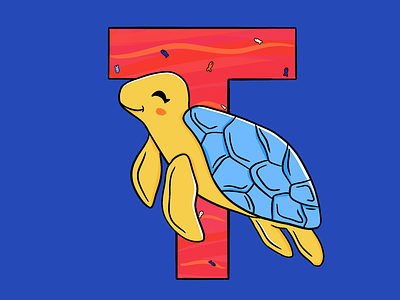 Type T alphabet art design doodle illustration logo sea tortoise turtle typography vector