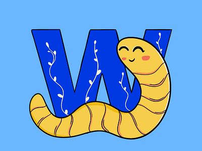 Type w 36days alphabet art artists cute design worms earthworms plants type typography vector w yellow