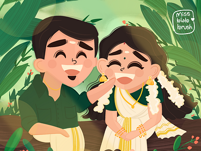 Onam celebration art artwork couple couples cute design design art designs doodle doodleart dribbble girl illustration kerala malayalam minimal photoshop procreate vector