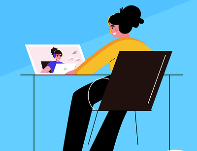 The Watchful Manager art call centre cute design dribbble freshcaller freshworks girl illustration manager minimal office remotework team vector wfh workplace