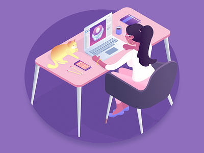 Isometric Office gravit designer illustration isometric office purple woman