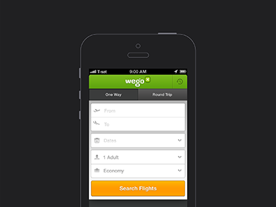 Flight Search buttons flight form header ios iphone search tabs travel ui ux wego
