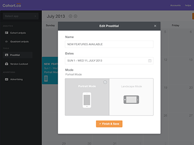 Edit & Add Prestitial analytics app calendar cohort dashboard flat icons modal prestitial quadrant ui web