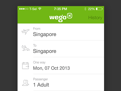 Wego Flight Search iOS7 (gif) animation apps flat flight gif icons ios7 iphone travel ui ux wego