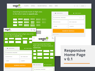Responsive Homepage v 0.1 design flat home page landing page metasearch responsive travel typography ui ux wego wireframe