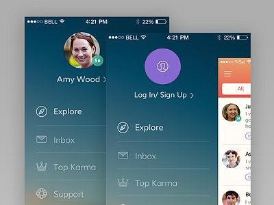 H2H sidebar explore flat help icons inbox ios7 iphone karma menu profile sidebar support