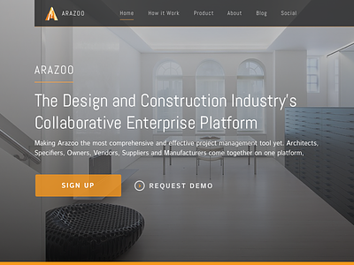 Arazoo Landing page arazoo architecture button clean construction dark demo homepage landing page marketing page minimal typography