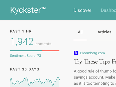 Kyckster Search Results bar dashboard discover finance graph home kyckster stats typography ui ux web
