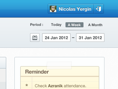Period & Reminder app bar calendar course dashboard gui icon lms logout management menu navigation note notif profile reminder school tape time ui ux web