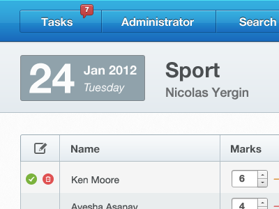 Sport Table app bar calendar dashboard date gui icon logout management menu navigation note notif profile reminder school table tape time ui ux web