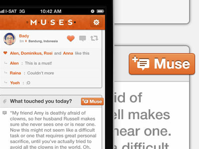 Muse button app ask bar clean clear daily designer devrocket header home icon ios iphone logo minimal minimalist modern muse navigation news photo profile question simple social tag ui ux web