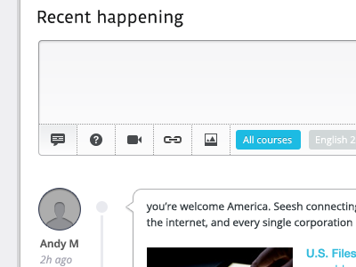 Recent Happening social question flip counter lecture web app ui ux clean modern sub header navigation menu button layout education course update home sidebar user search calendar icon post recent link video timeline