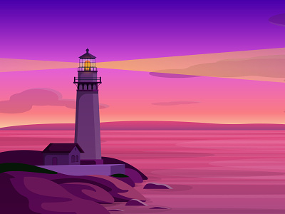Night lighthouse background branding design illustration light lighthouse logo scene sticker vector