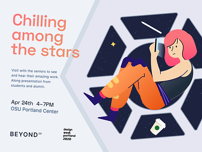 Chilling Among The Stars astronaut girl gravity illustraion poster space star universe vector art