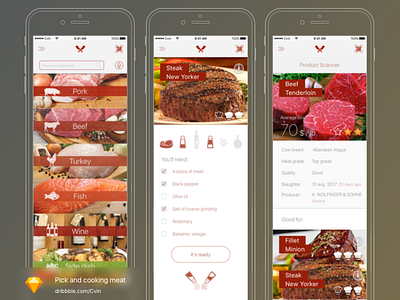 pick & cooking meat. Steak and Wine Store app