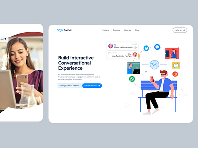 Swiftell | Enterprise chatbots builder landing page branding business chat illustration landingpage minimal modern ui website