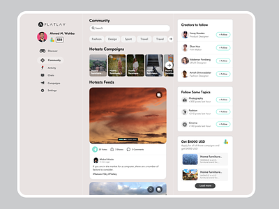 Platform/Community For brands & creatives | Flatlay cards dashboard design feed interface ui ux